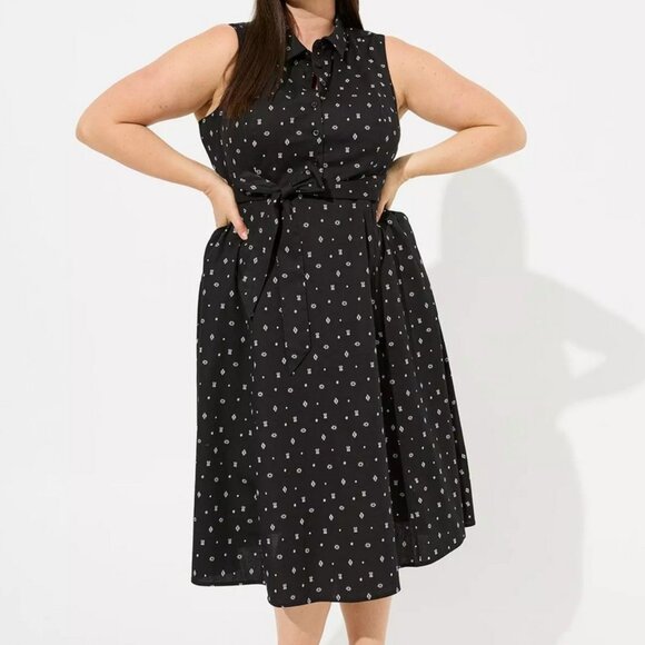 Torrid Midi Poplin Collared Shirt dress Geo symbols sz 2 - Picture 1 of 5